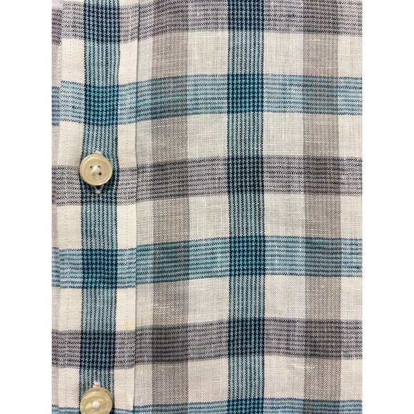 Tommy Bahama Mens Blue & White Plaid Button-Up Shirt 100% Linen Shirt XXL - Picture 5 of 5